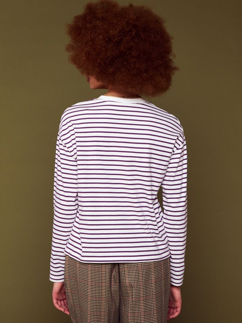 Camiseta de marinero de punto - Blanca/morada