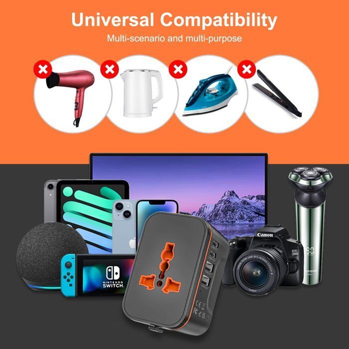 Adaptador de enchufe de viaje universal, adaptador de viaje universal con 2 puertos USB y 2 puertos USB-C.