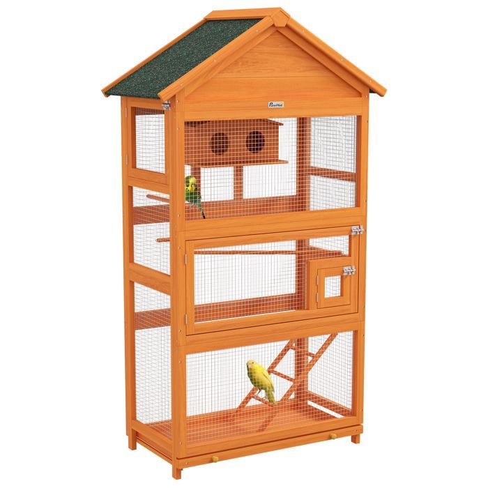 Cage à oiseaux en bois cage perroquet aire de jeux toit asphalte imperméable 92 x 52 x 171 cm orange