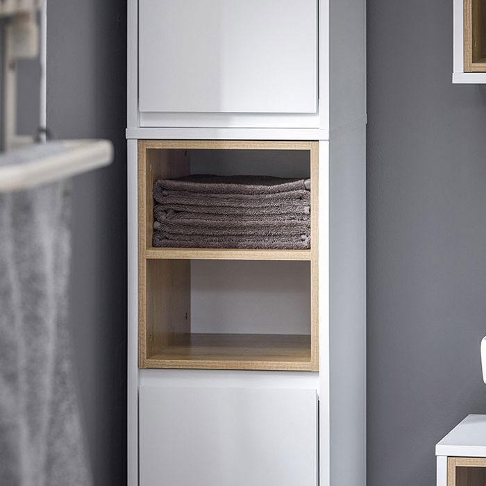 SoBuy Bathroom Column Cabinet 30x30x170 cm with 2 Doors and Compartments, Adjustable Shelves, White