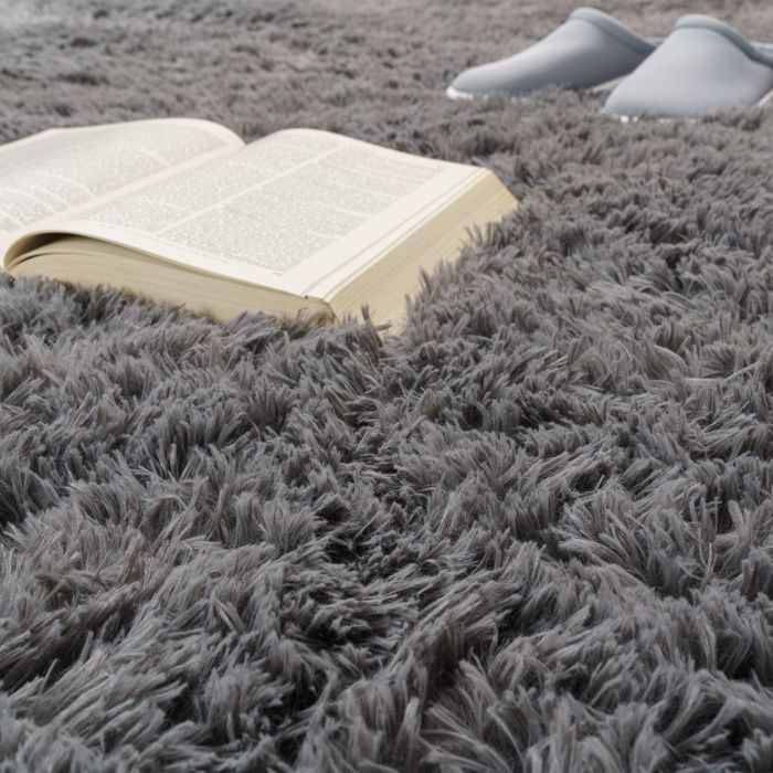 Alfombra Paco Home de pelo largo y suave para salón, de piel sintética, suave y mullida, gris, 160x220 cm.