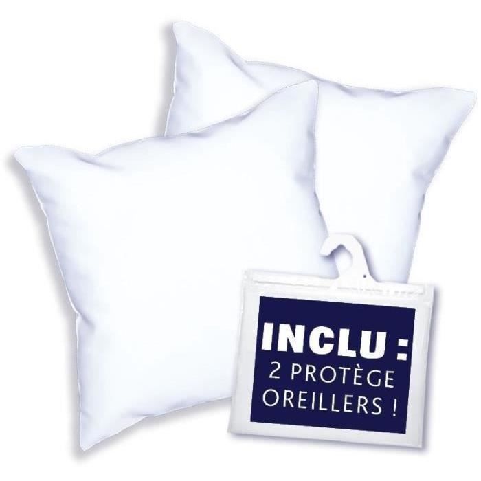 Pack DODO de 2 almohadas modernas de 60x60 cm + 2 protectores de almohada impermeables de 60x60 cm - Relleno 100% poliéster