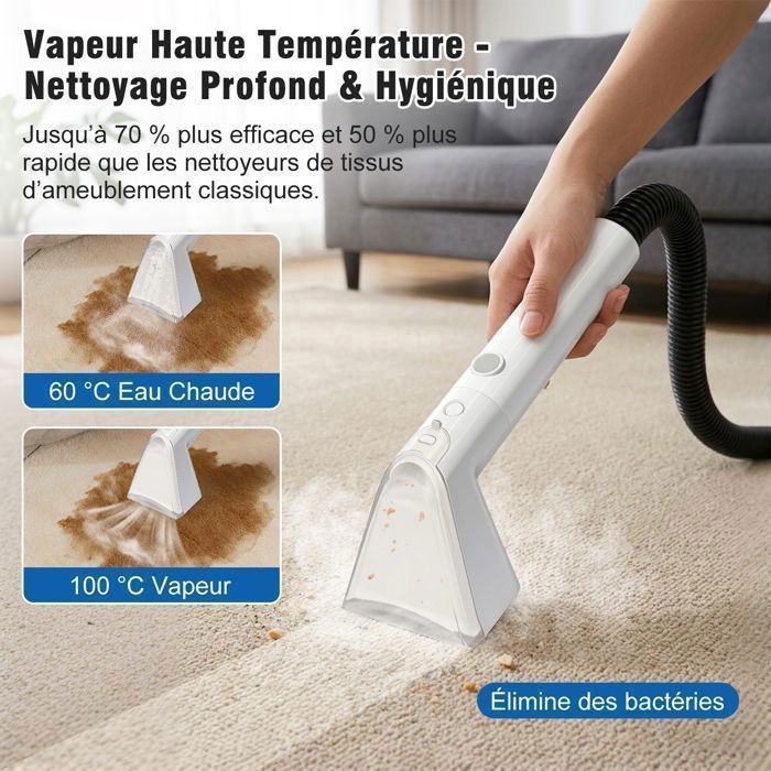 Limpiador de sofás de tela - Limpiador a vapor de 1700 W - Lavadora de alfombras con accesorios versátiles - Depósito de 1850 ml - Cable de 5 m