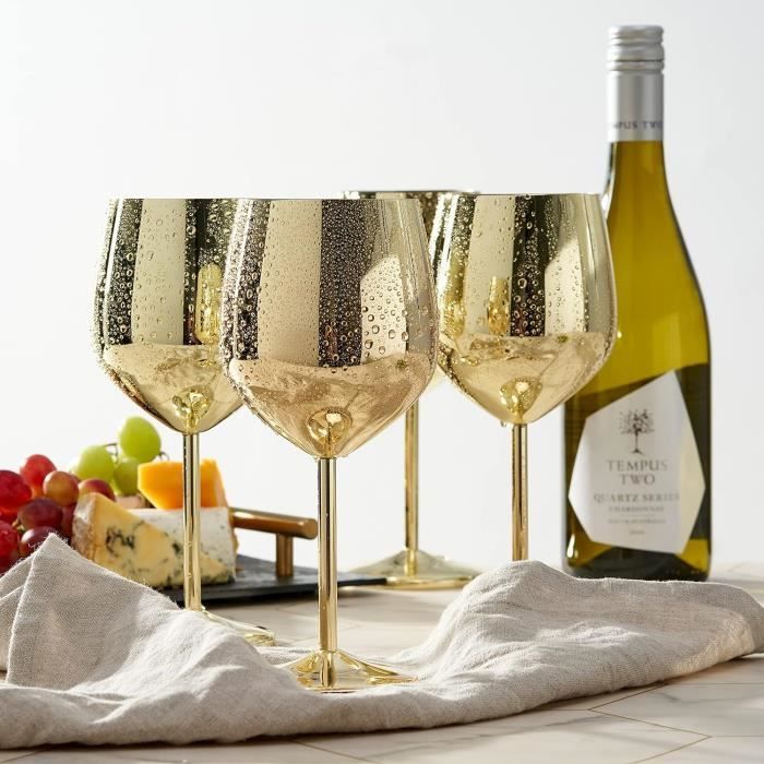 elegante, verguld roestvrijstalen wijnglazen, 500 ml - Onbreekbare glasset voor Kerst en Nieuwjaar