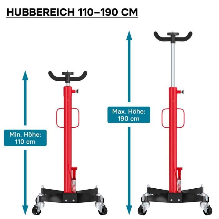Gruvejekk, hydraulisk jekk, girkasse, mobil motorløfter, motortalje, 500 kg kapasitet, høyde 110–190 cm