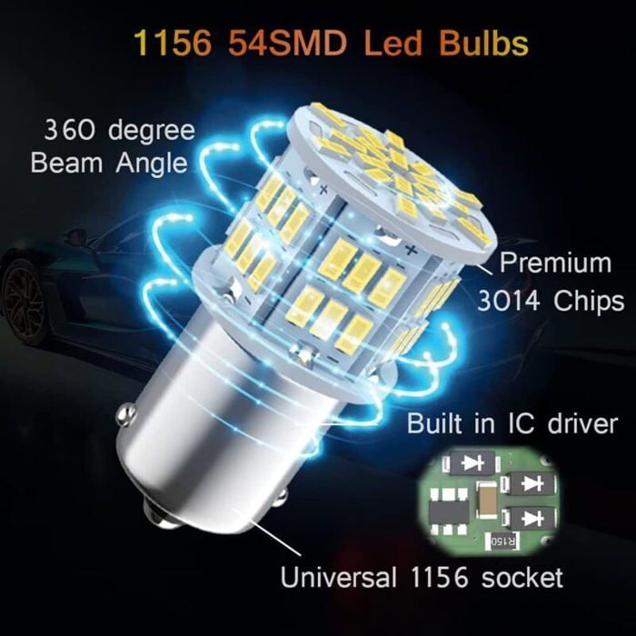 Bombillas LED 1156 Ba15s P21w, súper brillantes 6000K para coche, luces de circulación diurna y faros antiniebla Odipie