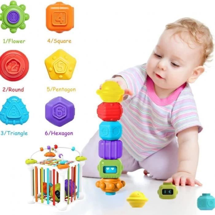Juguetes educativos - Montessori - Cubo de actividades - 12 piezas - Multicolor - Para bebés de 1 a 3 años