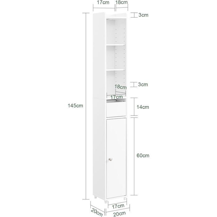 Badezimmer-Säulenschrank – SoBuy – BZR34-KW – Weiß – Feuchtigkeitsbeständig – 20 x 20 x 145 cm