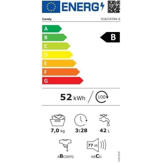 Lavatrice a carica dall'alto CANDY TCA274TM4-S ProWash 500 - 7 kg - 1200 giri/min - Connessa - Classe energetica B - Bianca