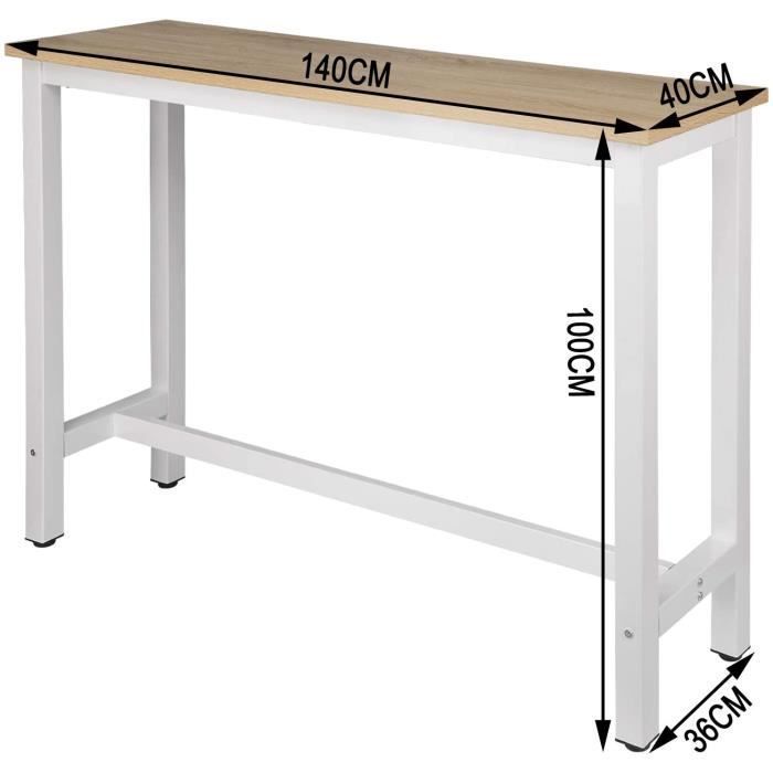 WOLTU 1 x Mesa de bar, mesa de bistró, mesa de comedor, estructura metálica, tablero de MDF, 140x40x100 cm, roble claro