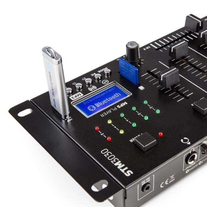 Vonyx STM3030 4-kanals mixer - USB-port, trådløs Bluetooth, 2 phono/line-indgange, 1 MP3-indgang