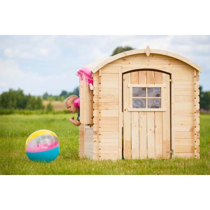 Casita de juegos de madera para niños - TIMBELA - 145 x 105 x 130 cm (alto x ancho x profundidad) - Grosor: 19 mm - Pino / Abeto