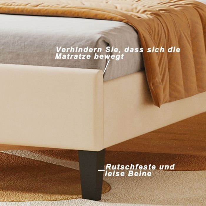 Cama de solteiro 90x200, estrutura de cama com cabeceira em formato de flor e estrado de ripas, cama infantil estofada, veludo, bege