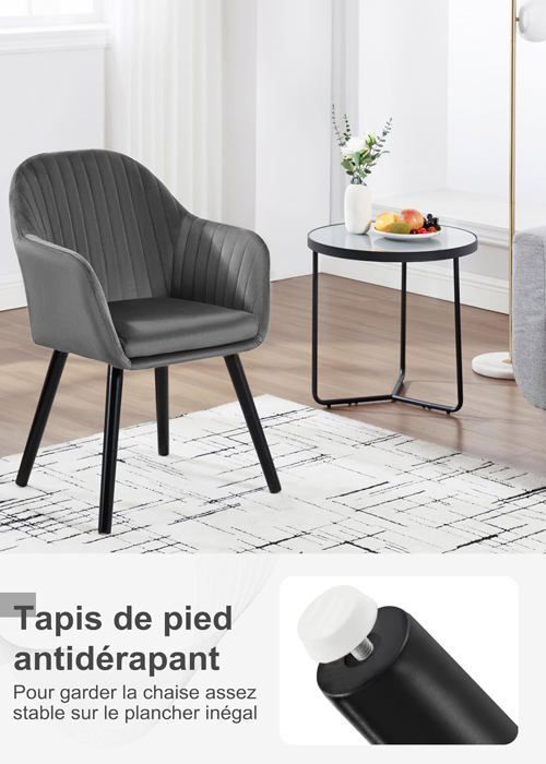 WOLTU Lot de 4 Chaises de Salle à Manger, Assise en Velours, Chaise pour Cuisine-Salon-Café, Gris Foncé
