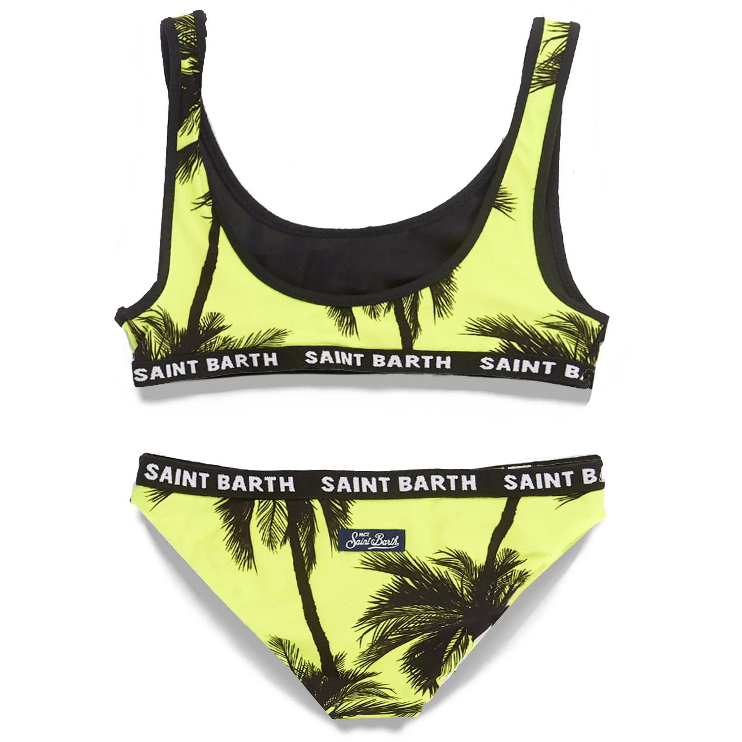 Bikini da bambina a bralette con stampa palme nere