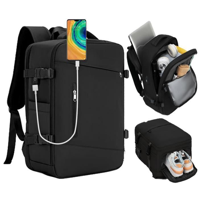 Mochila de viaje de 46x16x32 cm, tamaño cabina, con capa impermeable, para portátil de 15,6 pulgadas - Negra