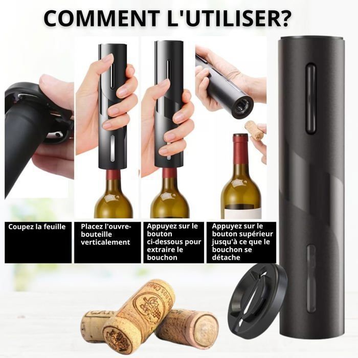 Tire Bouchon Électrique - Rechargeable - RIWILL - Ouvre Bouteille - Coupe-Capsule - Verseur Aérateur - Bouchon à Vide - Câble
