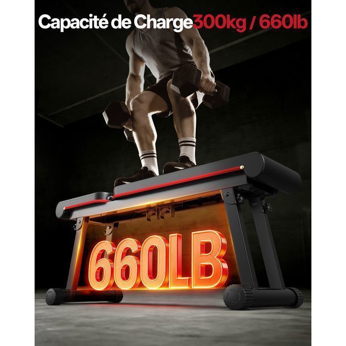 Banc de musculation - PASYOU - Modèle pliable - 6 positions - Capacité 300 kg - Noir