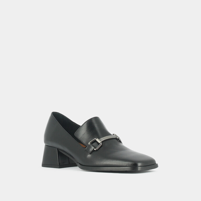 Mocassins à petits talons et mors  en cuir noir