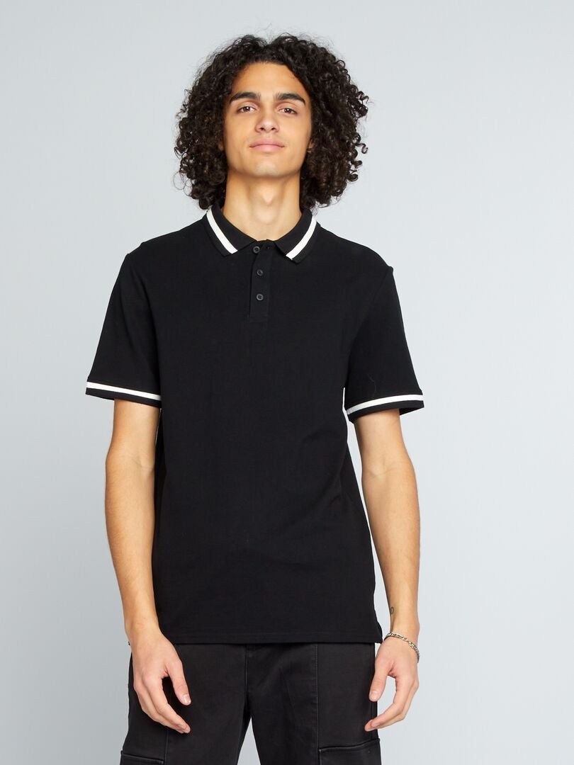 Camisa polo de manga curta com contraste - Preta