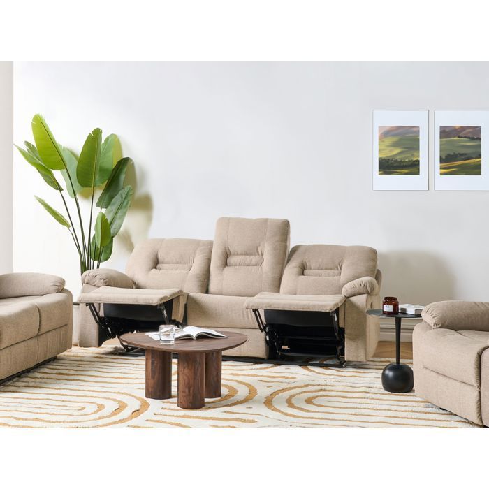 BERGEN 3-zits handmatig verstelbare relaxbank in beige stof