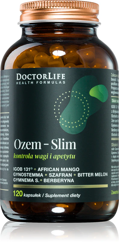 Cápsulas do suplemento alimentar Doctor Life Ozem-Slim para controle de peso.