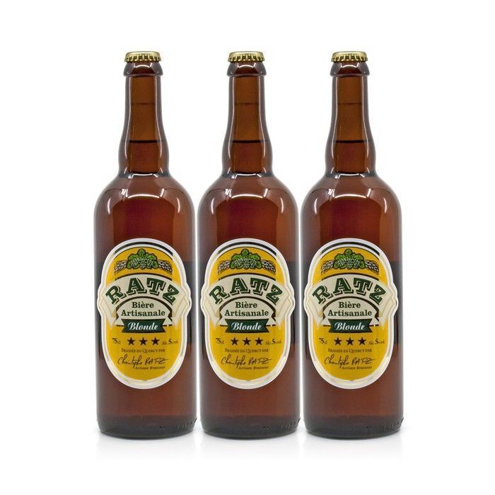 Pacote com 3 cervejas artesanais Quercy Blonde, Brasserie Ratz, 75cl