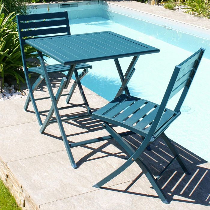 Ensemble repas de jardin 2 places en aluminium  - Bleu canard