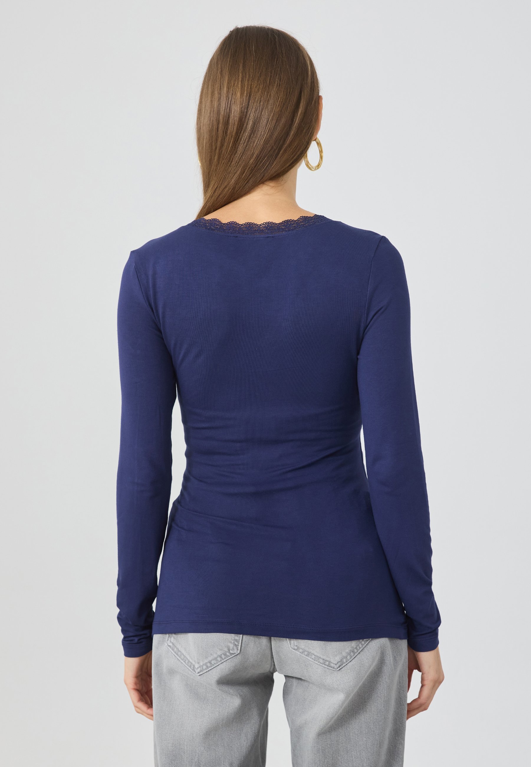 ANNA FIELD MAMA AMEPLEVELSE LANG ERME TOP WITH LACE - Langermet topp - evening blue