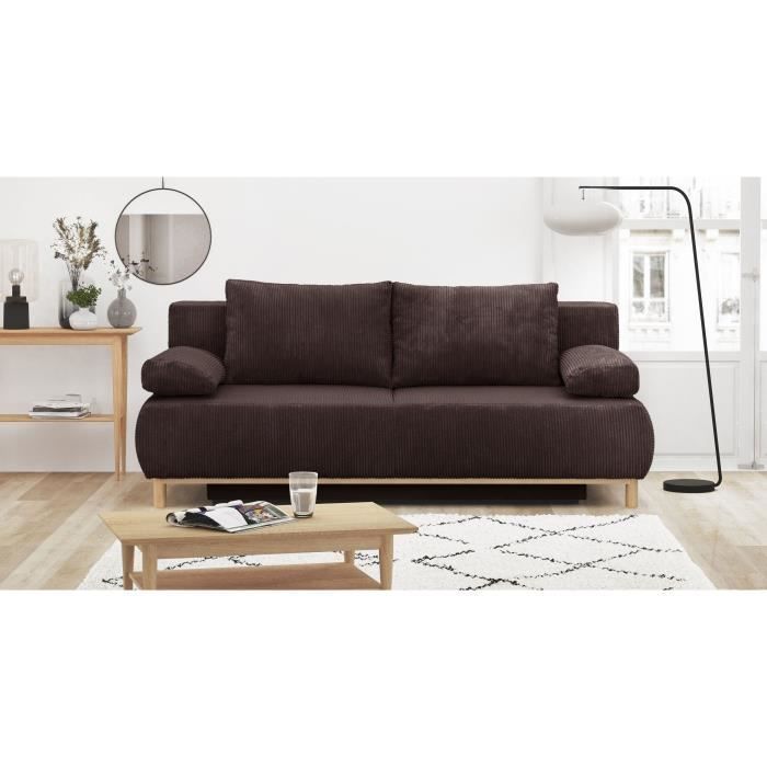 Schlafsofa – 3-Sitzer – MIKA – Dunkelbrauner Cord – Staufach – B 192 x H 84 x T 93 cm