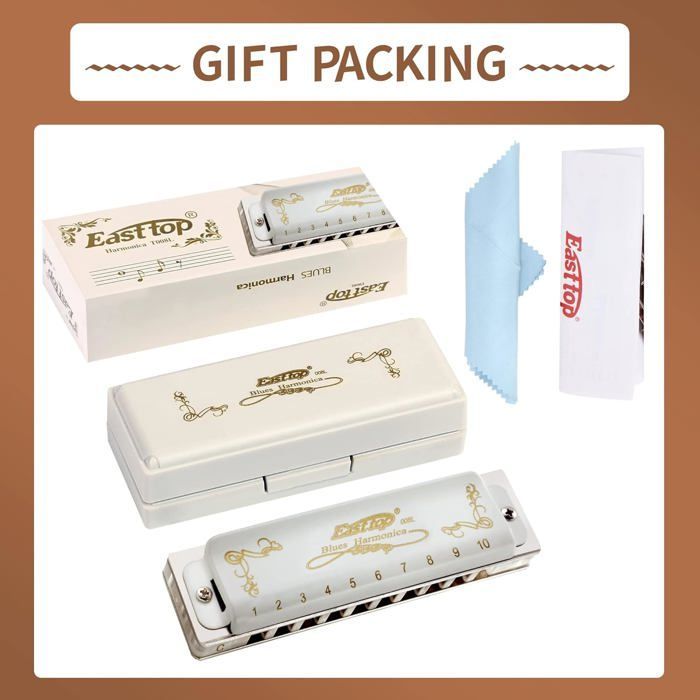 Diatonisk munnspill i C - Stemplet - 20 toner - 10 hull - Messing - 10,2x2,7x1,9 cm - 18 g