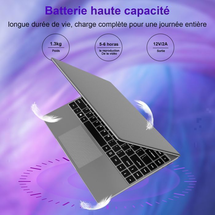 BVATE Ordinateur Portable 14 Pouces -PC Portable Win11- RAM 6Go+Stockage256Go -SSD Expansible 1TB -FHD 1080p 2.4G+5G WiFi -Gris