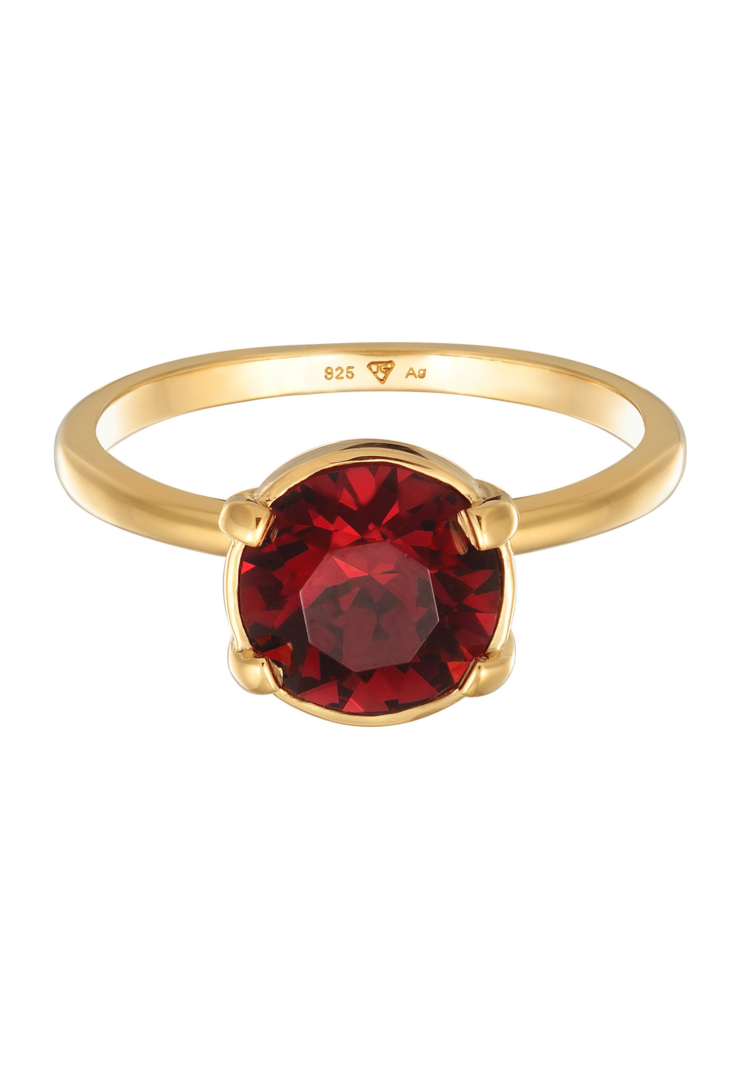 Elli Femmes Solitaire Elégant avec Cristaux Rouge foncé en Argent Sterling 925 Plaqué Or