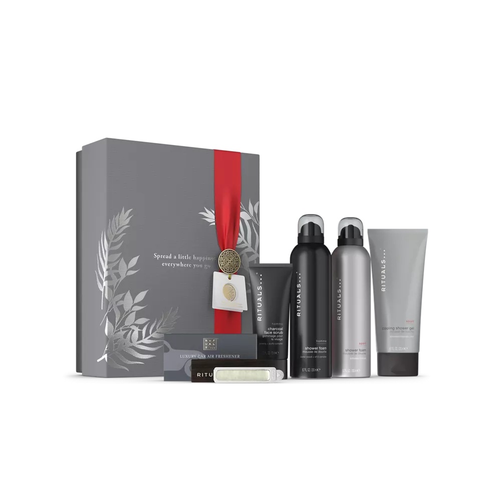 Homme poklon set L 2x pjenasti gel za tuširanje 200ml, ledeni tuš 200ml, piling s aktivnim ugljenom 70ml, parfem za auto