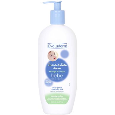 Evoluderm Hellävarainen puhdistusmaito kasvoille ja vartalolle, vauvalle, 500 ml