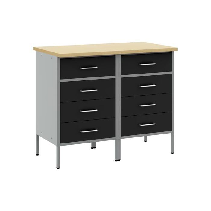 Armario de trabajo industrial - vidaXL - 100x55x85 cm - Negro y gris - Madera de ingeniería y acero - Cerraduras de leva