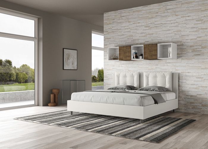 Cama king size - Ityhome - Annalisa - 200x210 cm - Piel sintética blanca - Sin base de cama