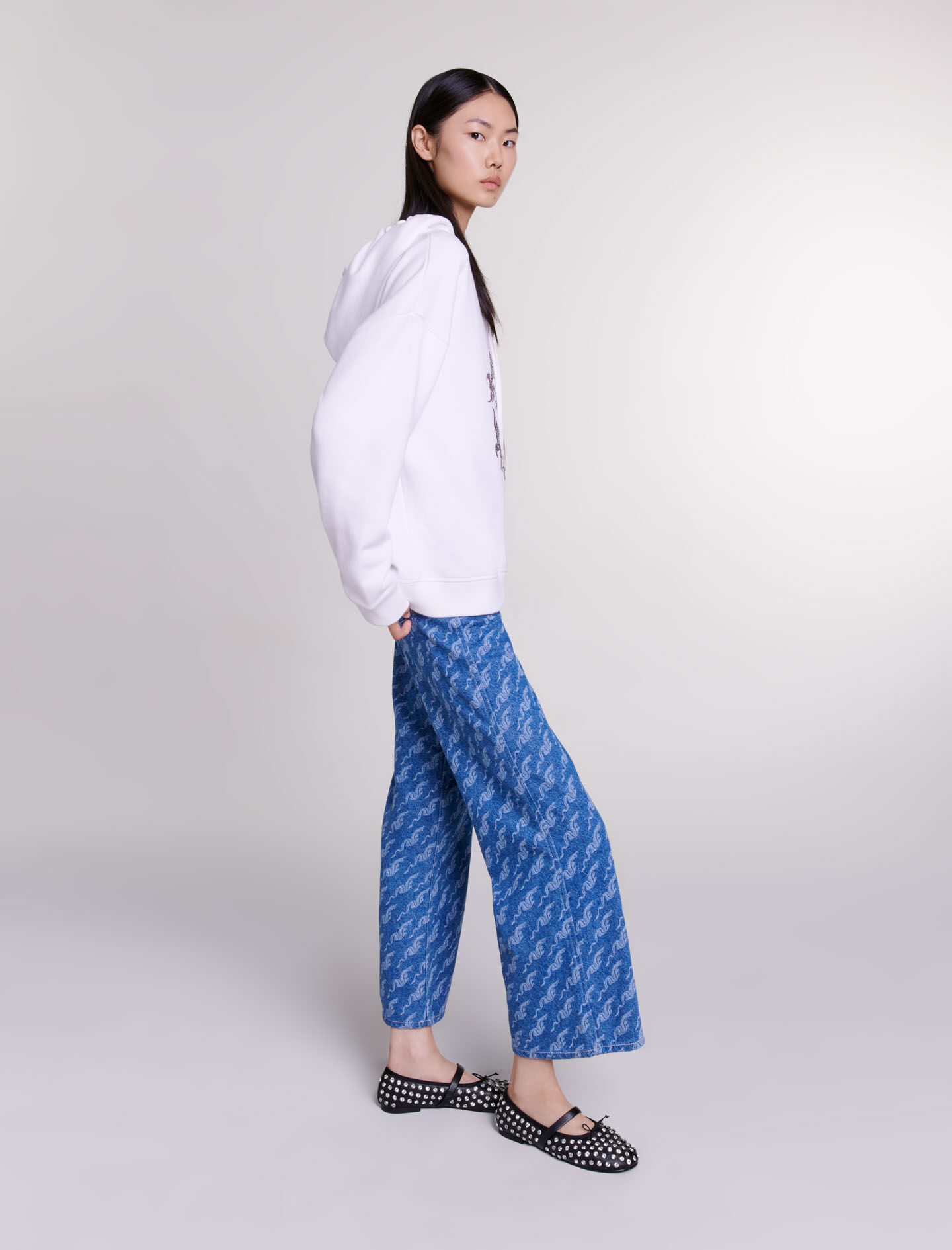 Oversized sweatshirt met strasssteentjes - Wit