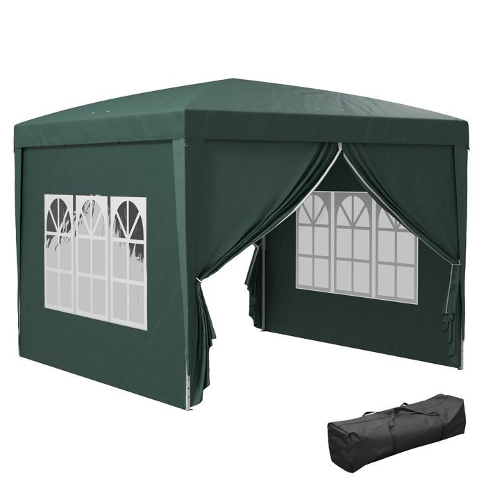 Tuinpaviljoen - Outsunny - opvouwbare partytent met 4 verwijderbare wanden - staal - 3x3m - groen