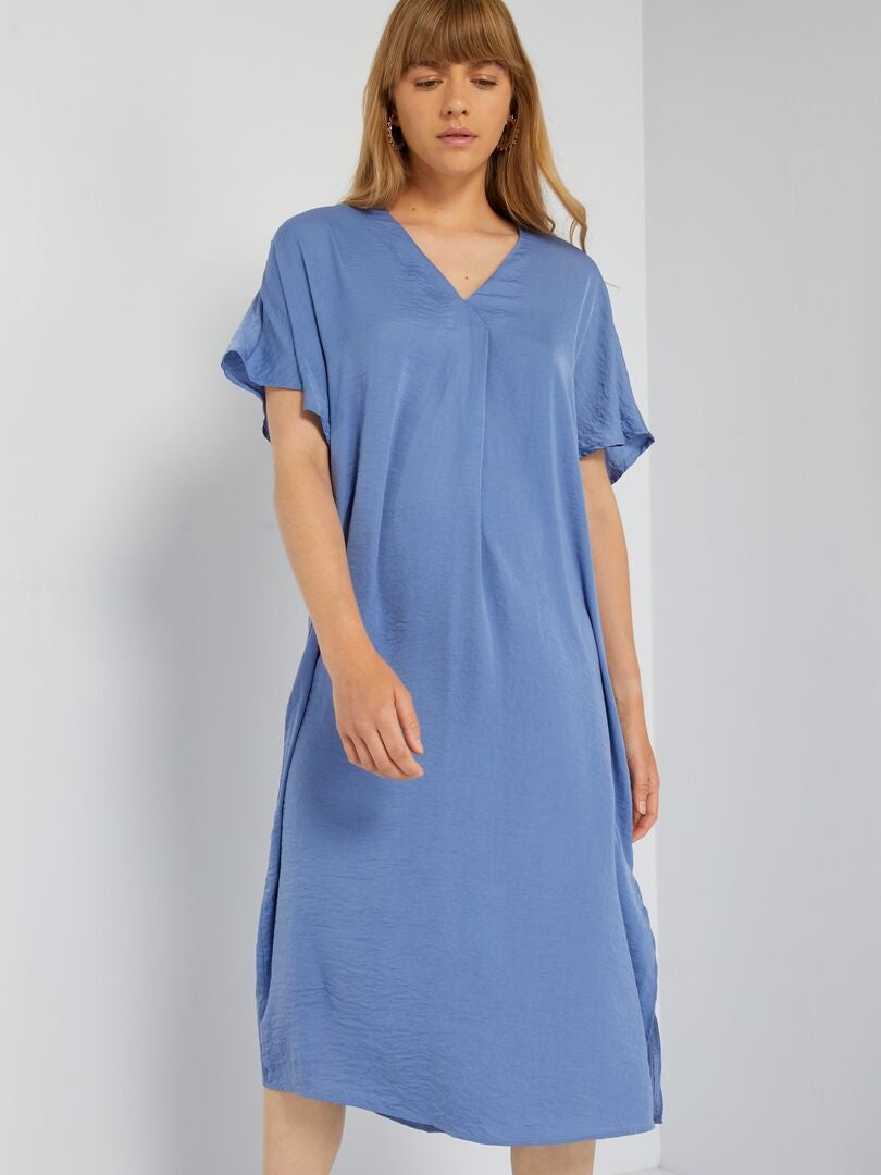 Vestido longo de cetim - azul acinzentado