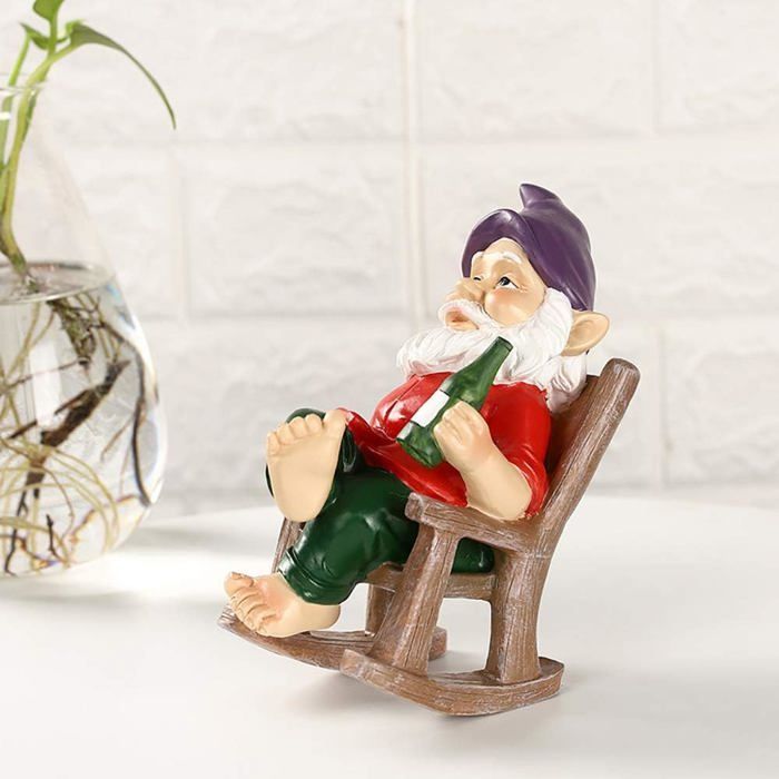 Nain de jardin rigolo en résine – fauteuil à bascule – déco extérieure humoristique (8×8×15 cm) Label