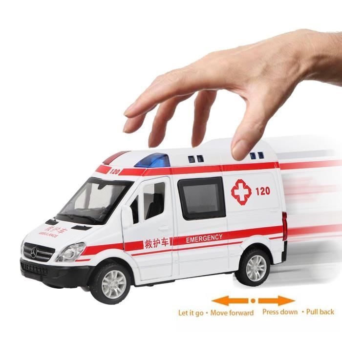 Jouet d'ambulance en alliage - LED - Friction de traction - Blanc