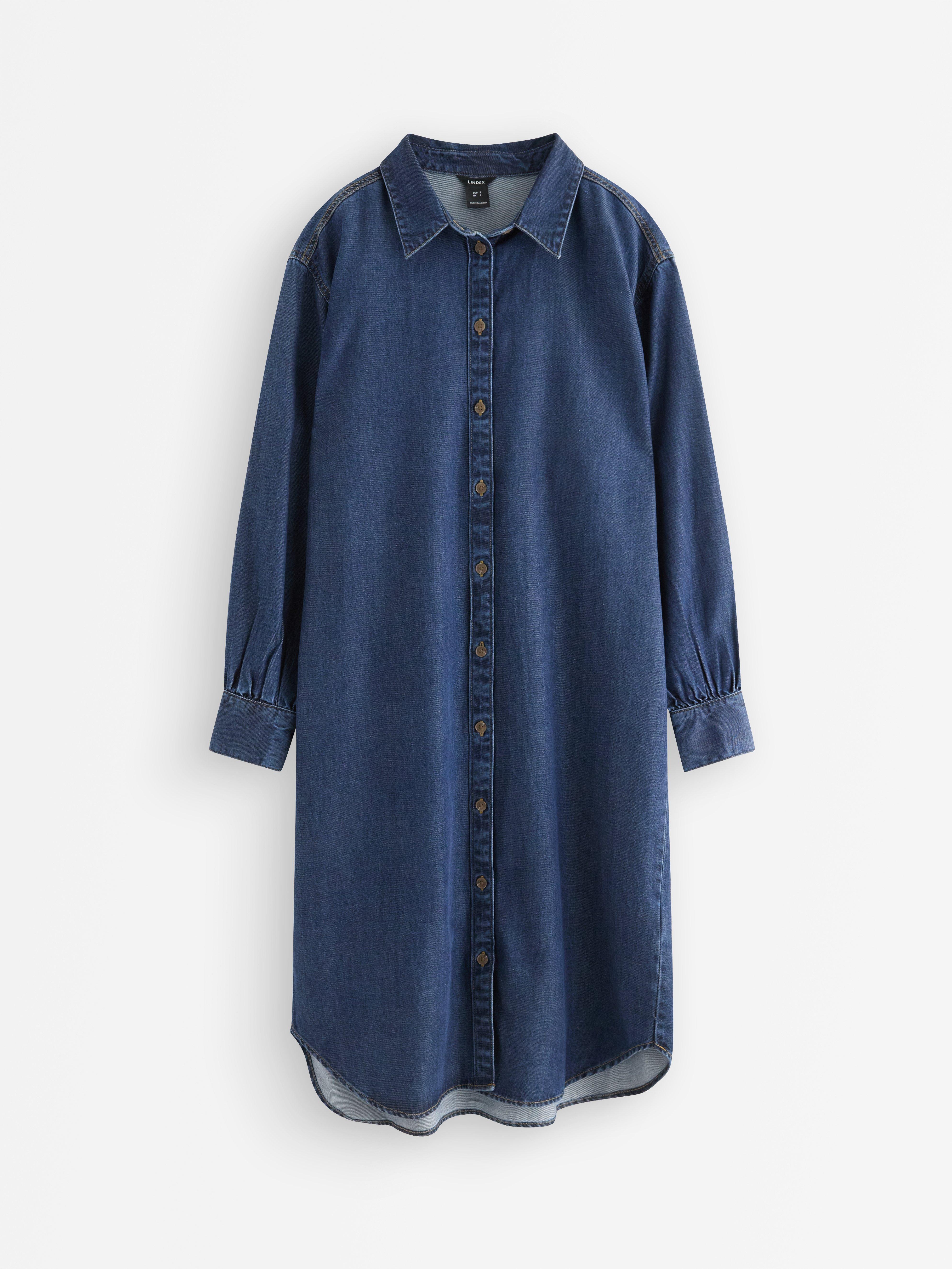 Midi-skjortekjole Mørk denim