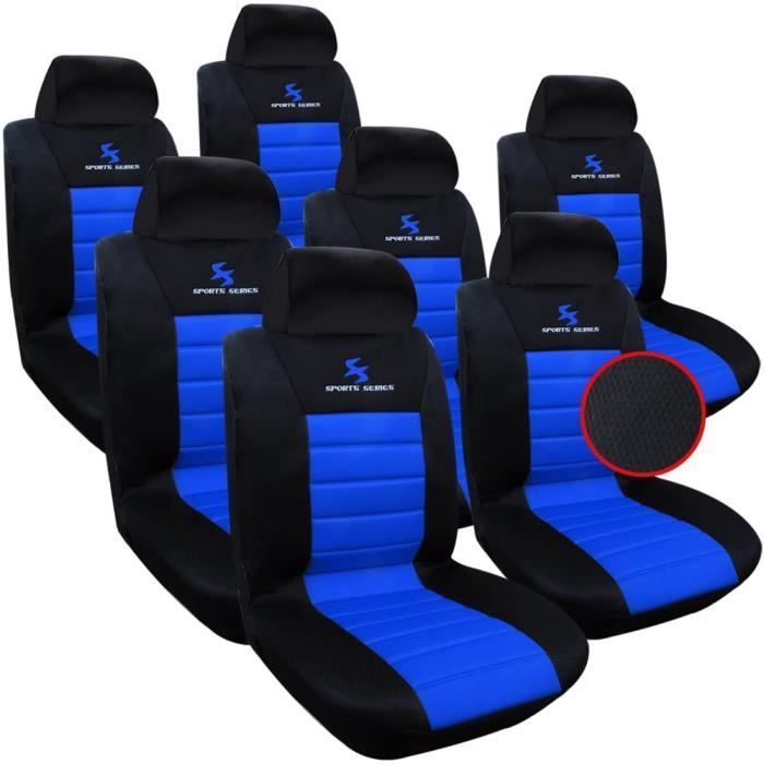 Funda universal para asientos de coche WOLTU para 7 plazas, color negro y azul.