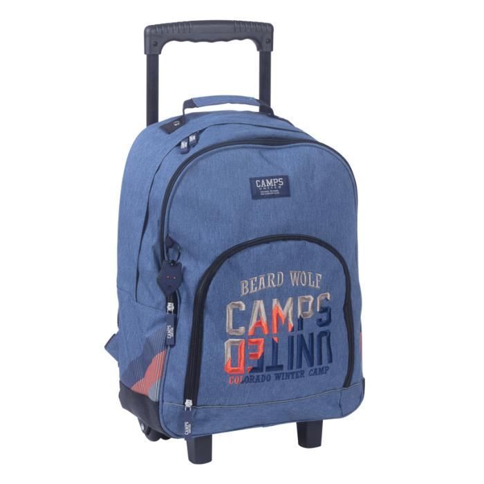 Sac à dos à roulettes - CAMPS - Beard Wolf - 2 compartiments - Polyester tissé - Bleu