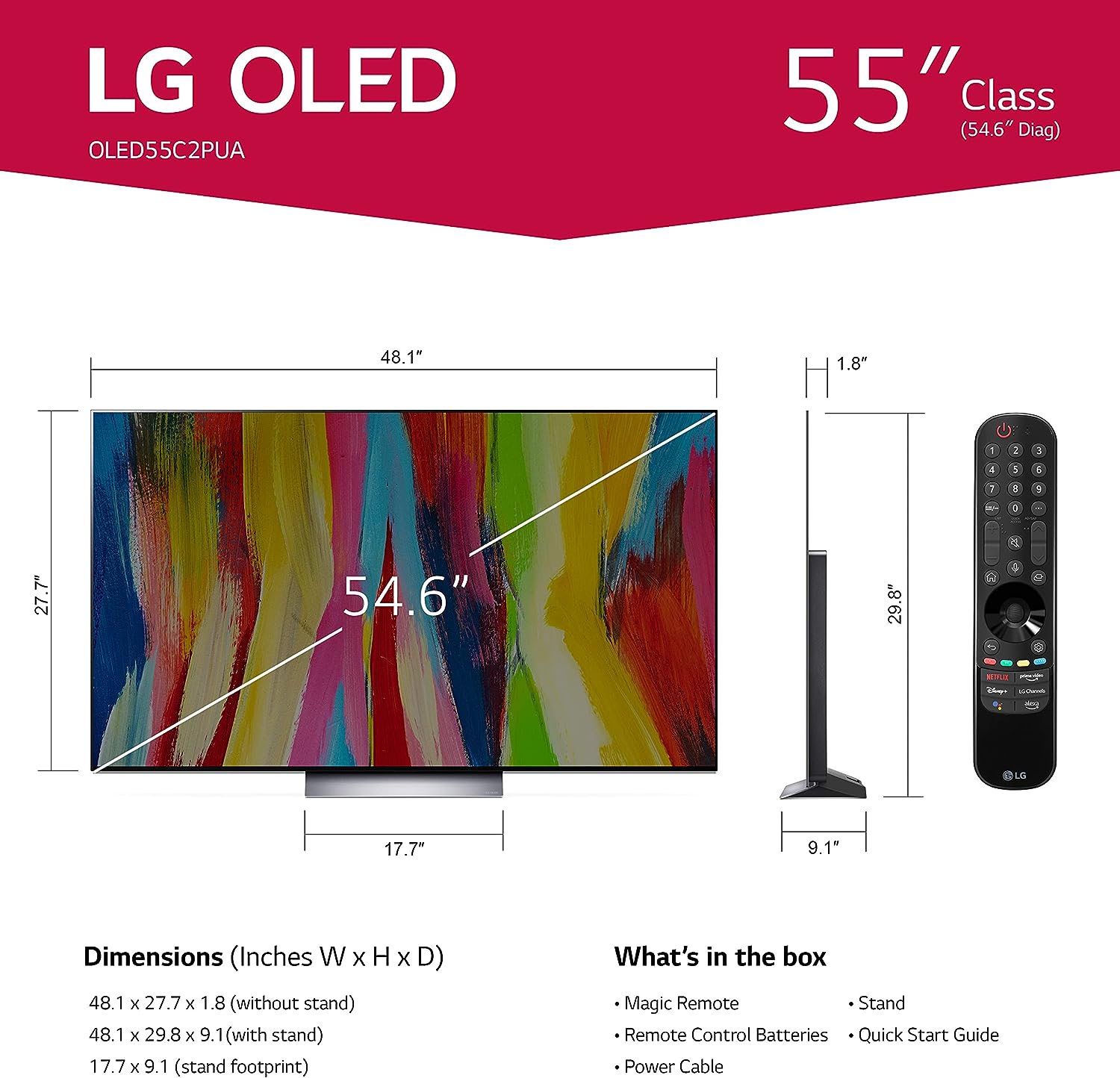LG C2 Serie 55-Zoll OLED evo Smart TV OLED55C2PUA, 2022 – KI-gestützter 4K-Fernseher mit integrierter Alexa-Sprachsteuerung, Dunkelsilber