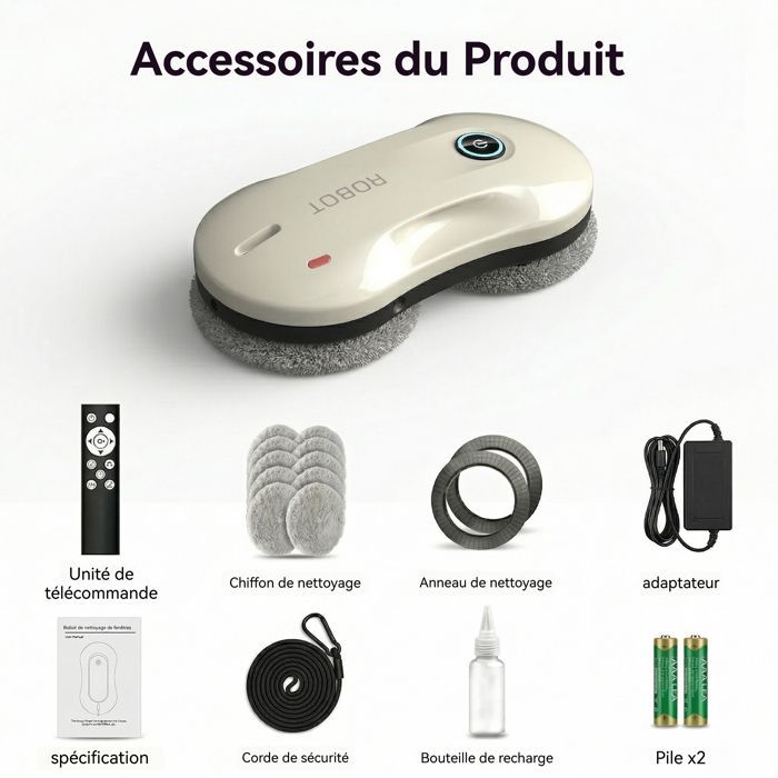 Robot Lave Vitre, Double Pulvrisation, Robot nettoyeur laveur de vitres intelligent autonome, 10 Lingettes