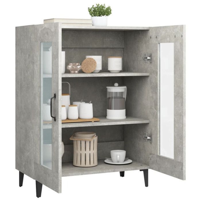 Buffet - Gris Béton - 69,5x34x90 cm - 2 Portes - Bois d'ingénierie - Style Classique