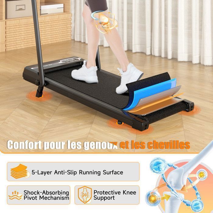 Tapis roulant pieghevole 3 in 1 con inclinazione del 5% - Tapis roulant elettrico - Velocità di camminata 1-8 km/h - Motore da 2,5 HP - con telecomando