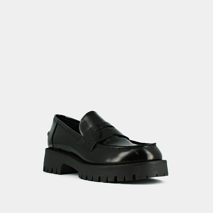 Mocassins à semelles crantées  en cuir glacé noir